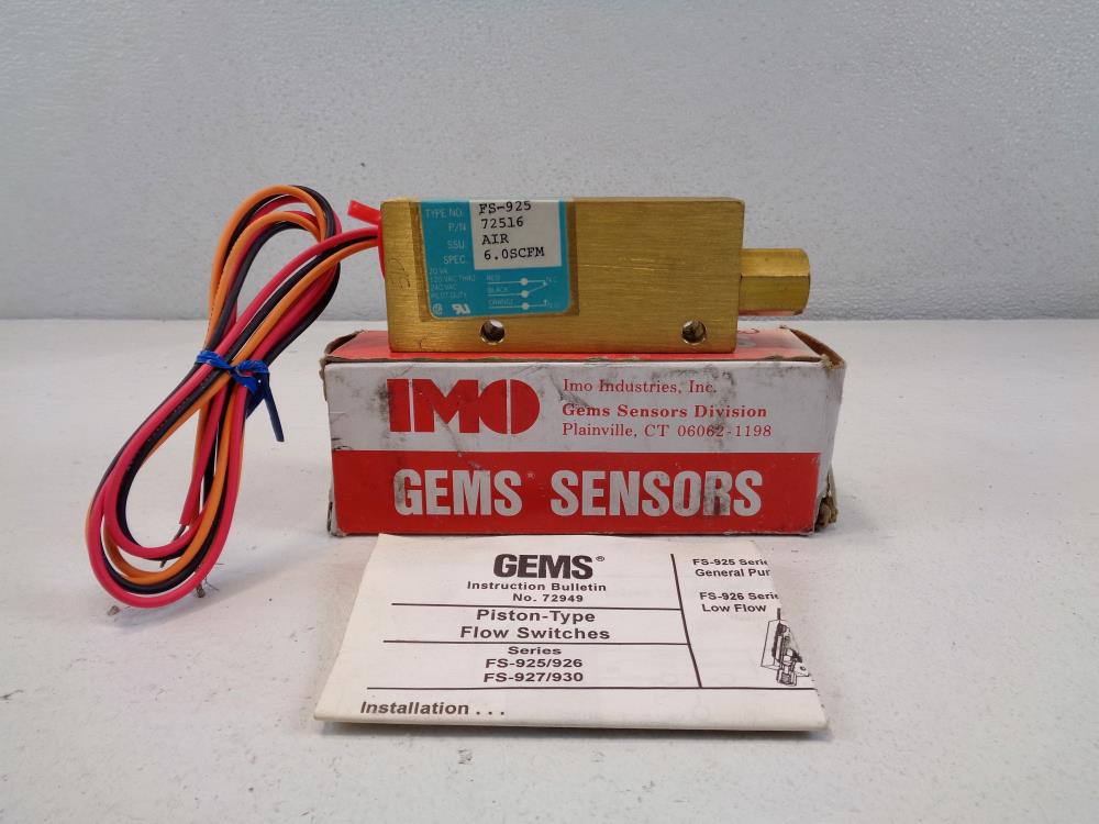 IMO Gems Sensor Piston-Type Flow Switch, FS-925, 72516, Brass